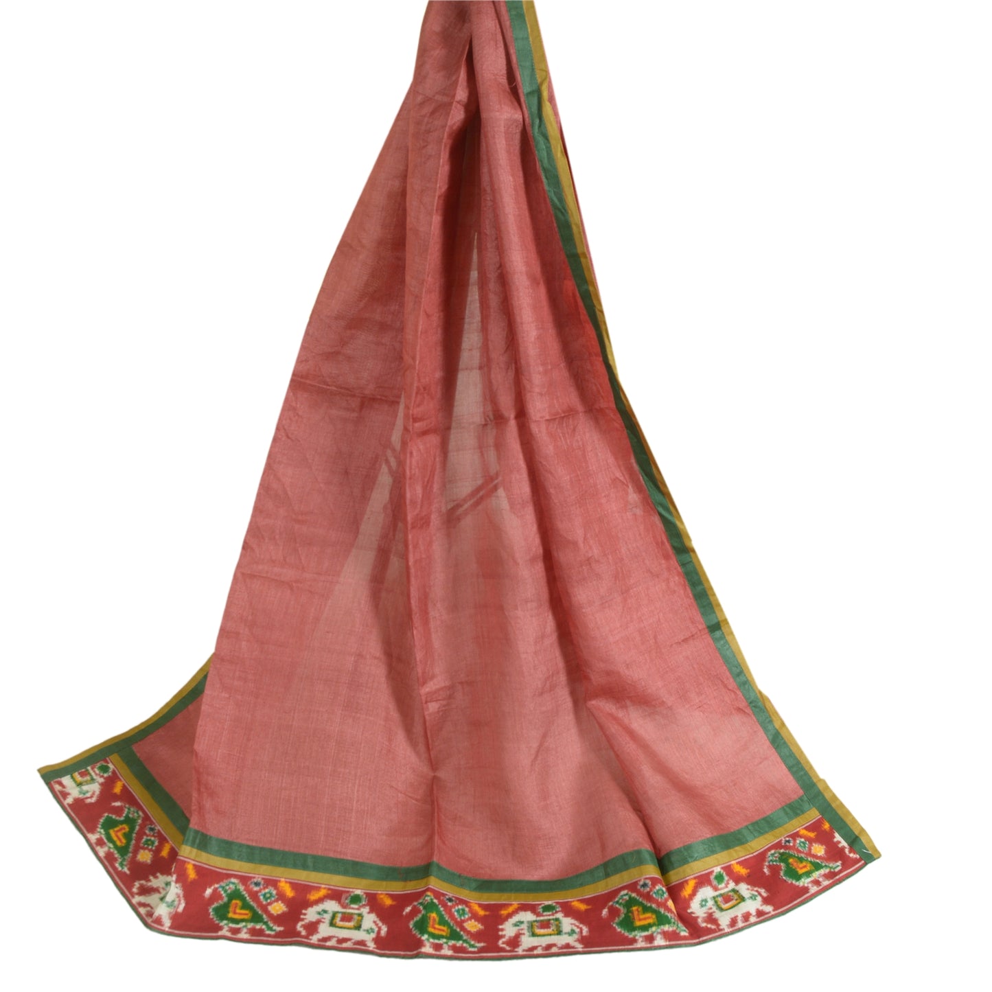 Sanskriti Vintage Long Dupatta Stole Pure Silk Brick Red Woven Patola Ikat Hijab
