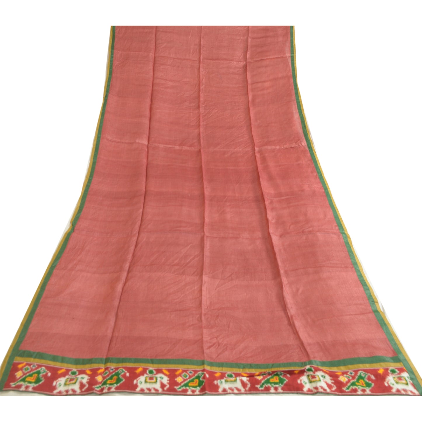 Sanskriti Vintage Long Dupatta Stole Pure Silk Brick Red Woven Patola Ikat Hijab