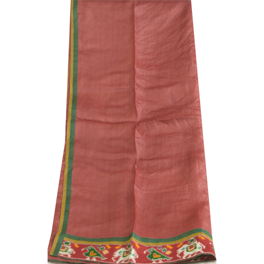 Sanskriti Vintage Long Dupatta Stole Pure Silk Brick Red Woven Patola Ikat Hijab