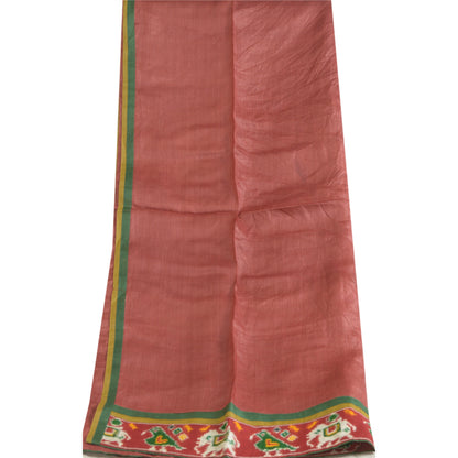 Sanskriti Vintage Long Dupatta Stole Pure Silk Brick Red Woven Patola Ikat Hijab