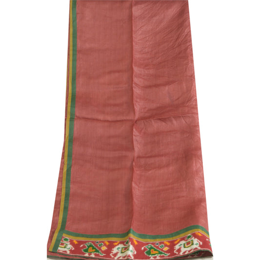 Sanskriti Vintage Long Dupatta Stole Pure Silk Brick Red Woven Patola Ikat Hijab