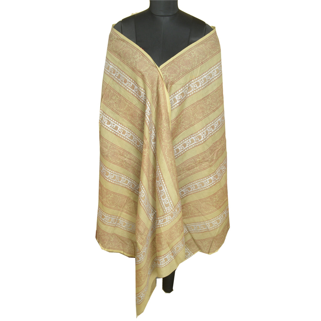 Sanskriti Vintage Long Dupatta Stole Cotton Silk Olive Green Hand-Block Printed