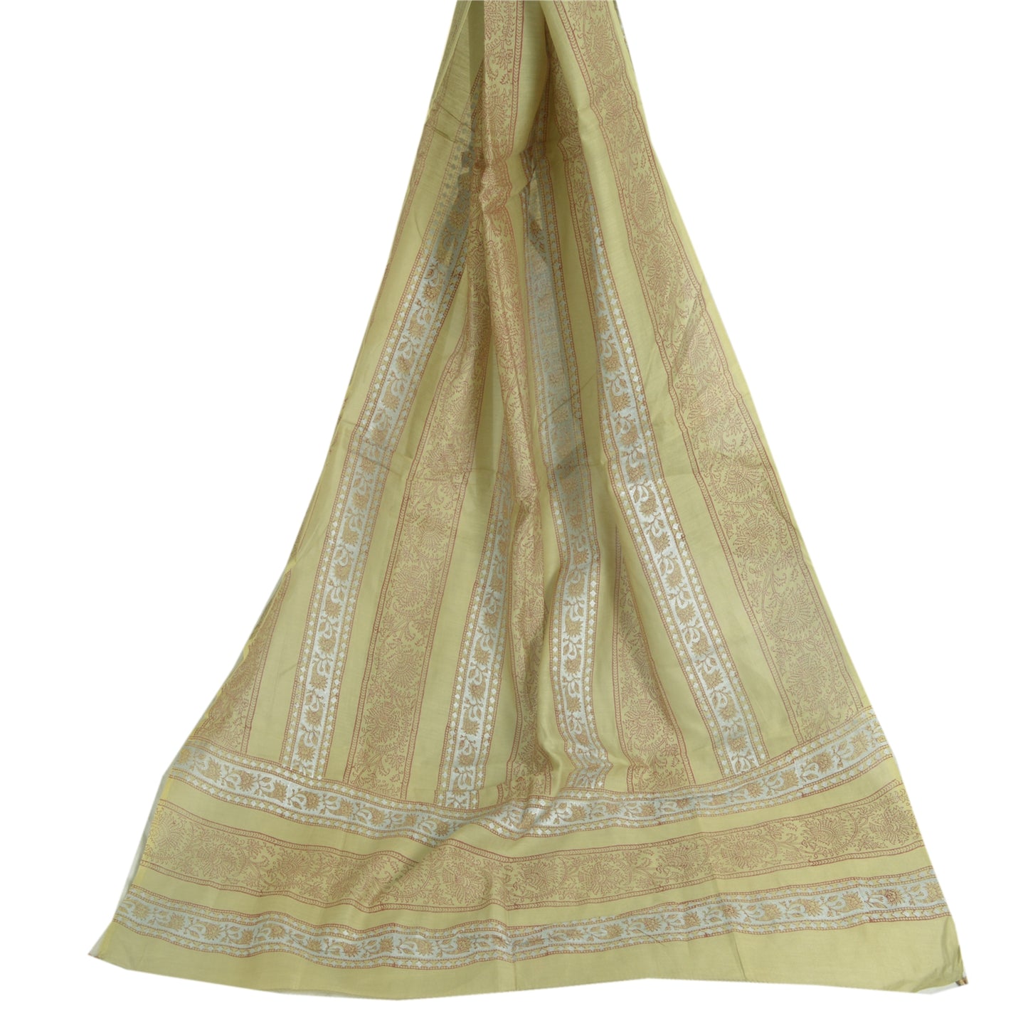 Sanskriti Vintage Long Dupatta Stole Cotton Silk Olive Green Hand-Block Printed