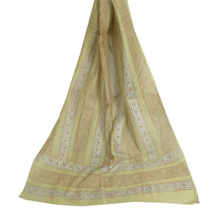 Sanskriti Vintage Long Dupatta Stole Cotton Silk Olive Green Hand-Block Printed