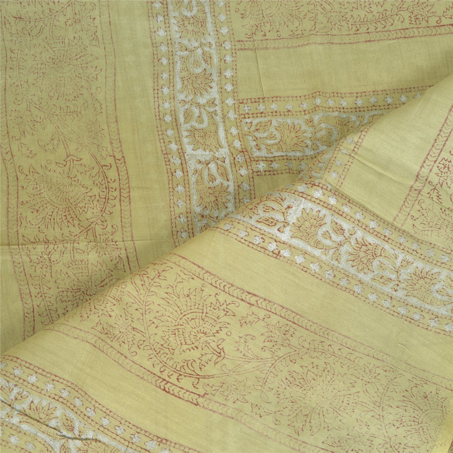 Sanskriti Vintage Long Dupatta Stole Cotton Silk Olive Green Hand-Block Printed