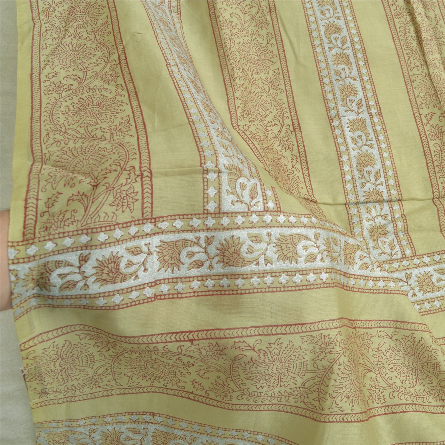 Sanskriti Vintage Long Dupatta Stole Cotton Silk Olive Green Hand-Block Printed