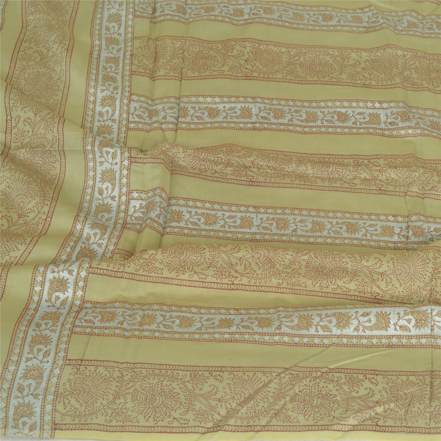 Sanskriti Vintage Long Dupatta Stole Cotton Silk Olive Green Hand-Block Printed