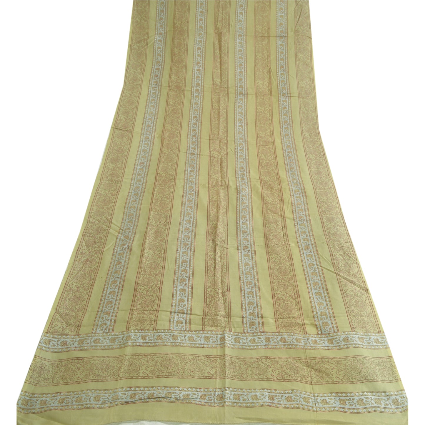 Sanskriti Vintage Long Dupatta Stole Cotton Silk Olive Green Hand-Block Printed