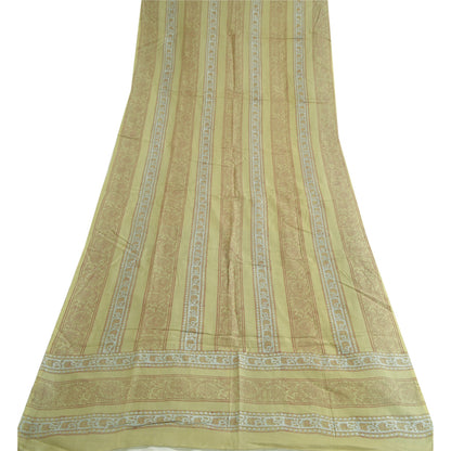 Sanskriti Vintage Long Dupatta Stole Cotton Silk Olive Green Hand-Block Printed