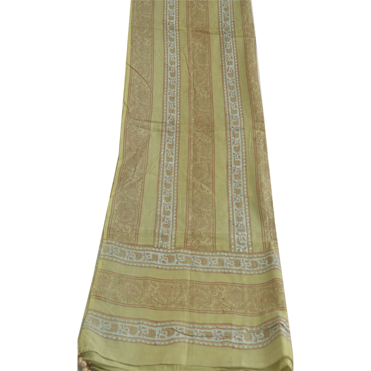 Sanskriti Vintage Long Dupatta Stole Cotton Silk Olive Green Hand-Block Printed