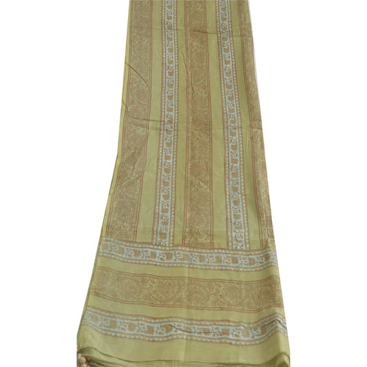 Sanskriti Vintage Long Dupatta Stole Cotton Silk Olive Green Hand-Block Printed