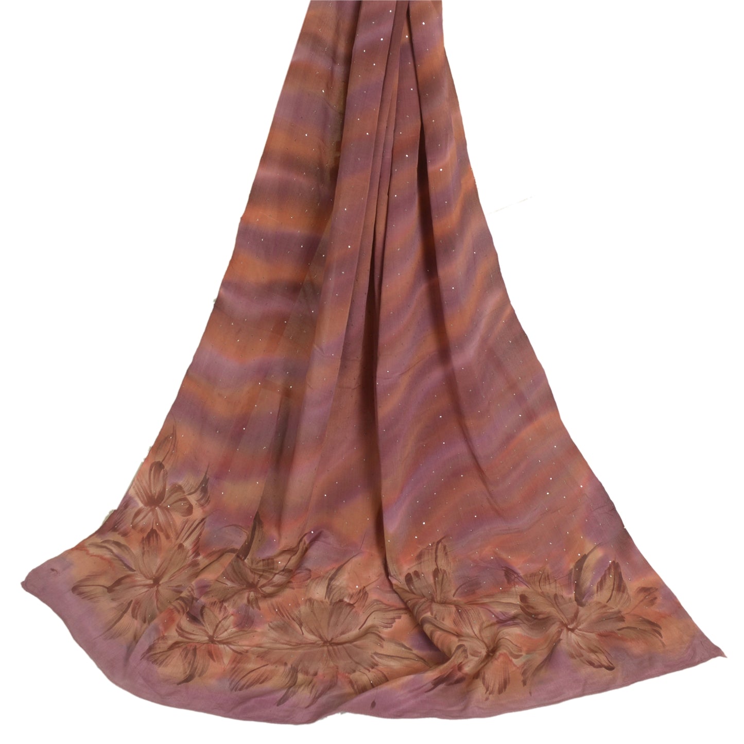 Sanskriti Vintage Long Dupatta/Stole Pure Crepe Silk Handmade Mukeish Work Hijab
