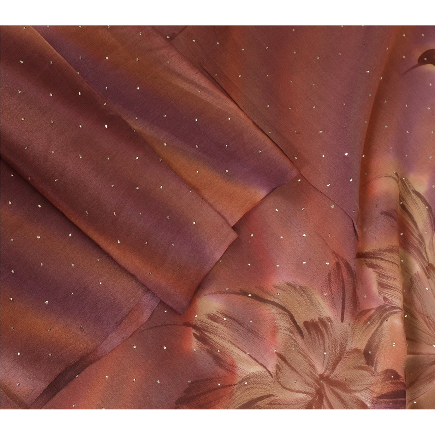 Sanskriti Vintage Long Dupatta/Stole Pure Crepe Silk Handmade Mukeish Work Hijab