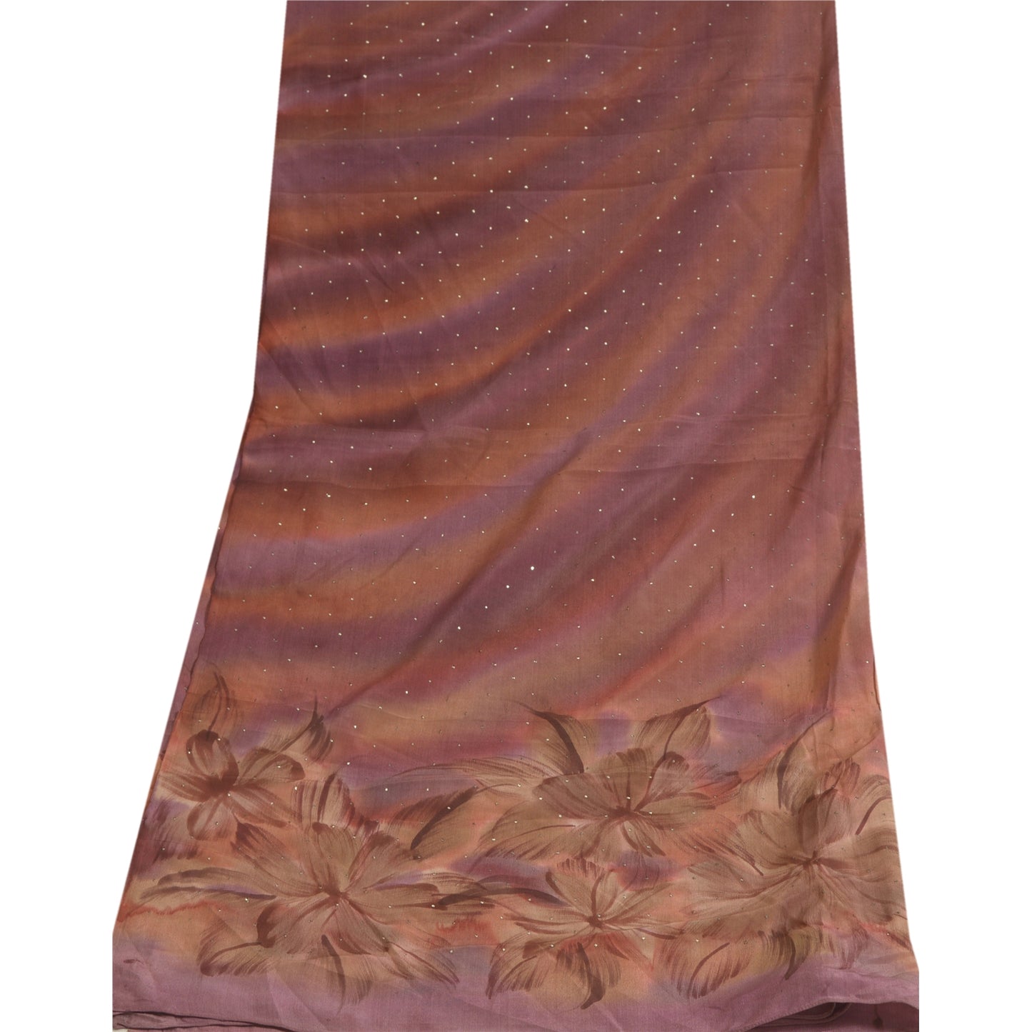 Sanskriti Vintage Long Dupatta/Stole Pure Crepe Silk Handmade Mukeish Work Hijab