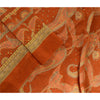 Sanskriti Vintage Long Orange Dupatta/Stole Pure Crepe Handmade Mukeish Work