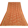Sanskriti Vintage Long Orange Dupatta/Stole Pure Crepe Handmade Mukeish Work