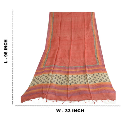 Sanskriti Vintage Fersken Lang Dupatta Stola Ren Silke Håndbloktrykt Slør