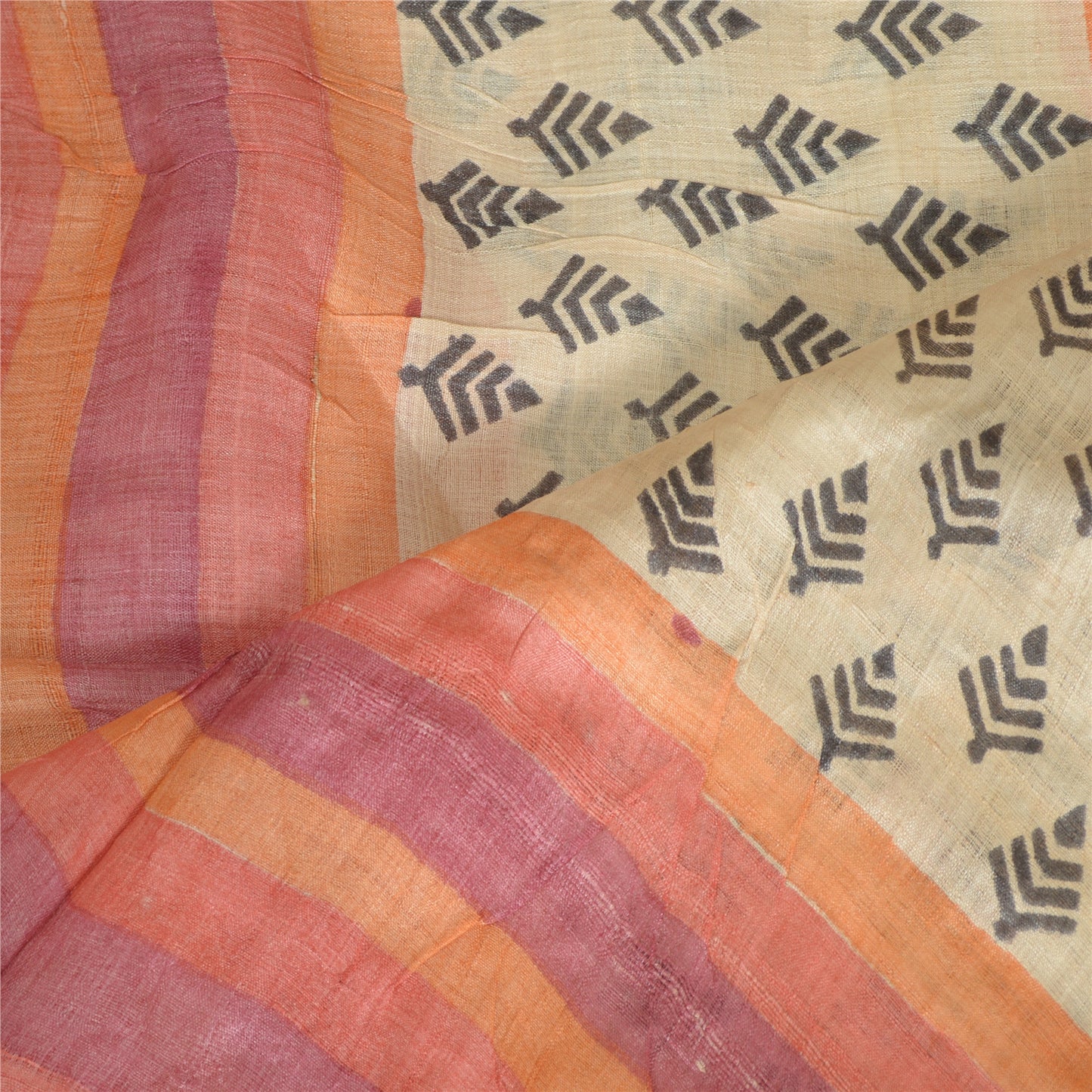 Sanskriti Vintage Fersken Lang Dupatta Stola Ren Silke Håndbloktrykt Slør