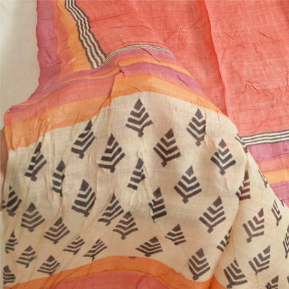 Sanskriti Vintage Fersken Lang Dupatta Stola Ren Silke Håndbloktrykt Slør