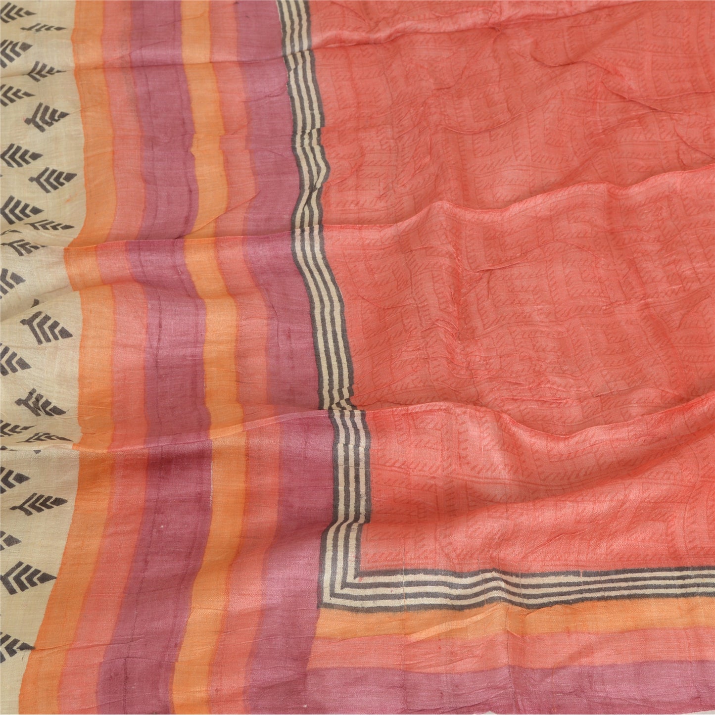 Sanskriti Vintage Fersken Lang Dupatta Stola Ren Silke Håndbloktrykt Slør