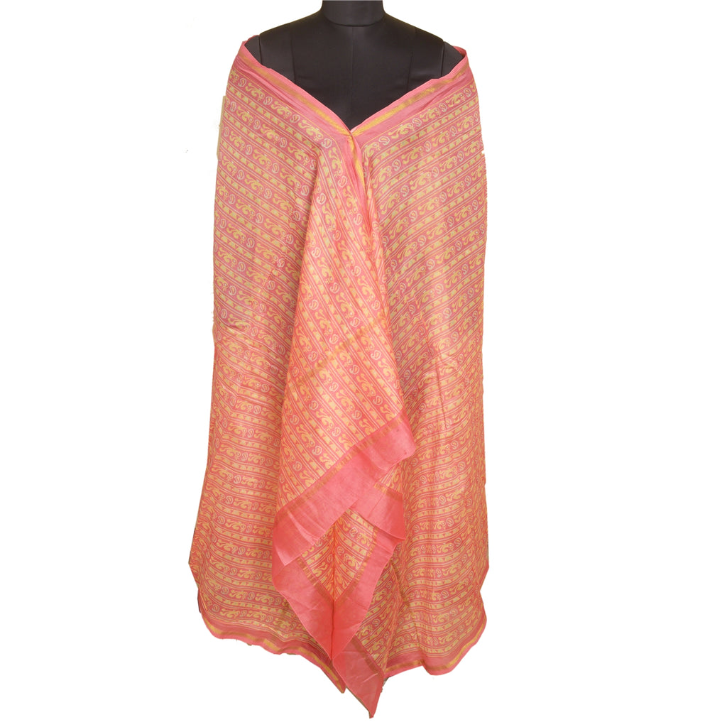 Sanskriti Vintage Long Peach Dupatta/Stole Cotton Silk Hijab Printed Scarves