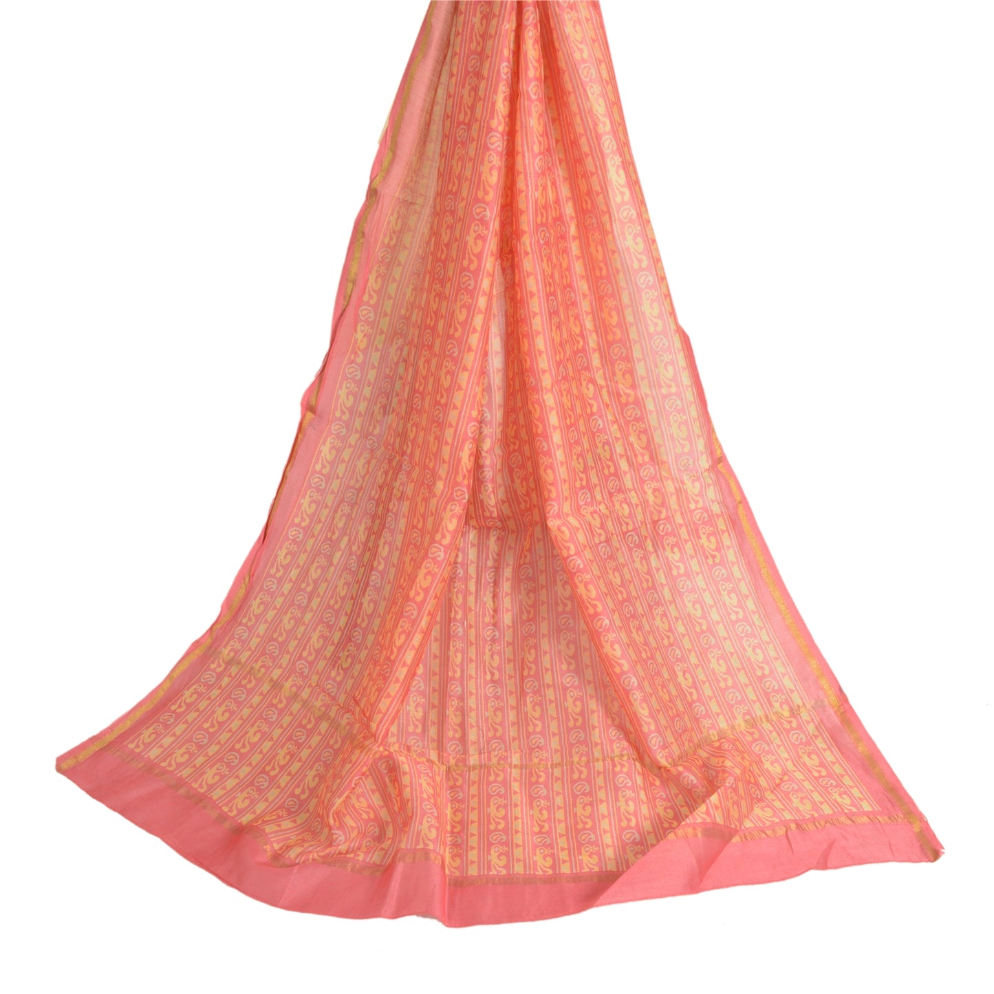 Sanskriti Vintage Long Peach Dupatta/Stole Cotton Silk Hijab Printed Scarves