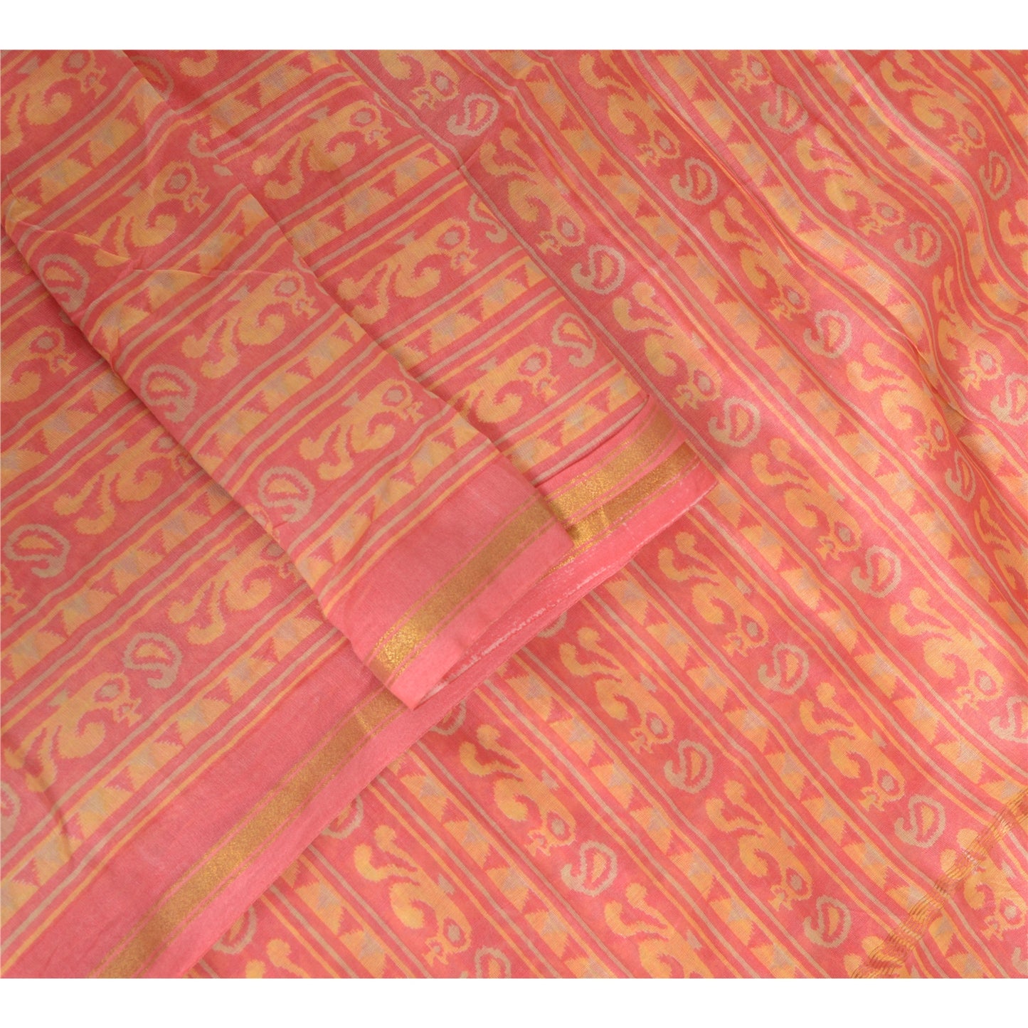 Sanskriti Vintage Long Peach Dupatta/Stole Cotton Silk Hijab Printed Scarves