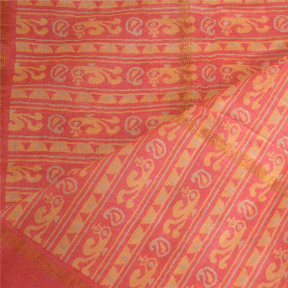 Sanskriti Vintage Long Peach Dupatta/Stole Cotton Silk Hijab Printed Scarves
