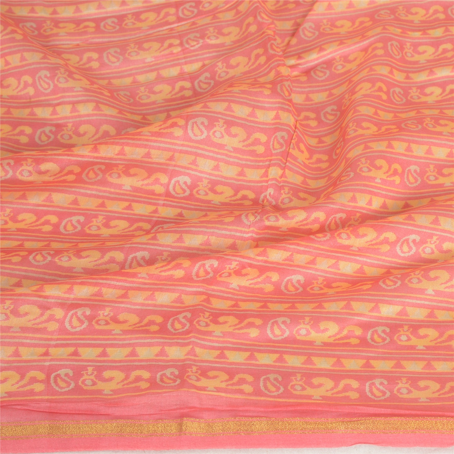 Sanskriti Vintage Long Peach Dupatta/Stole Cotton Silk Hijab Printed Scarves