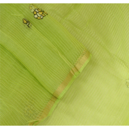 Санскритский винтажный длинный зеленый дупатта/палантин из чистого шелка чандери ручной работы Канта