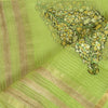 Sanskriti Vintage Long Green Dupatta/Stole Pure Chanderi Silk Handmade Kantha