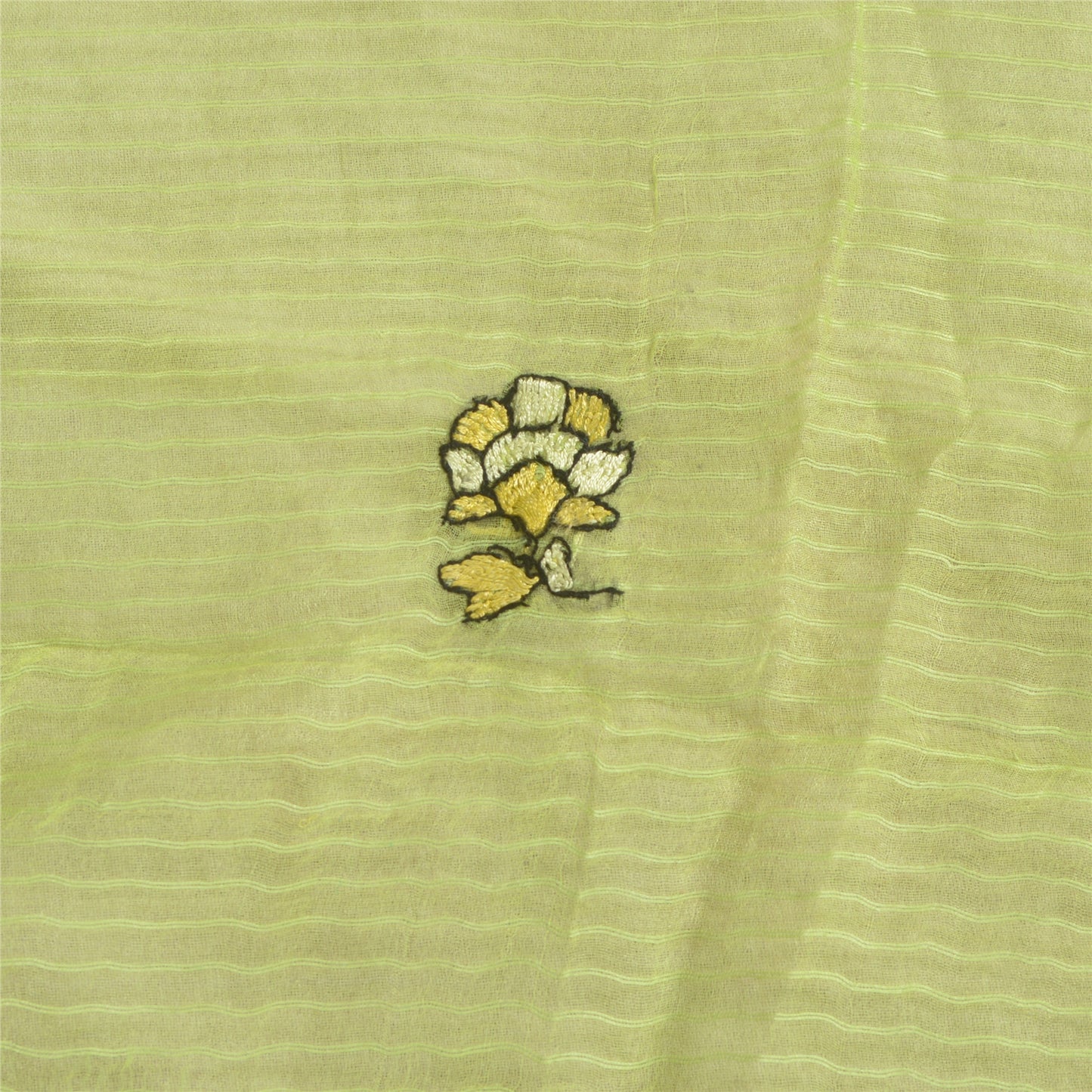 Sanskriti Vintage Long Green Dupatta/Stole Pure Chanderi Silk Handmade Kantha