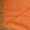Sanskriti Vintage Orange/Ivory Long Dupatta Stole Pure Chiffon Silk Handmade