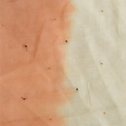 Sanskriti Vintage Orange/Ivory Long Dupatta Stole Pure Chiffon Silk Handmade