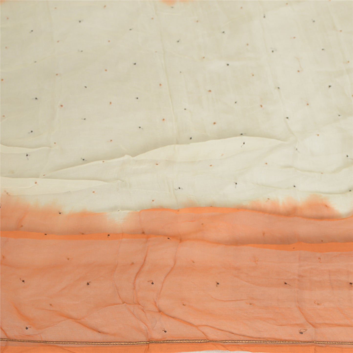 Sanskriti Vintage Orange/Ivory Long Dupatta Stole Pure Chiffon Silk Handmade