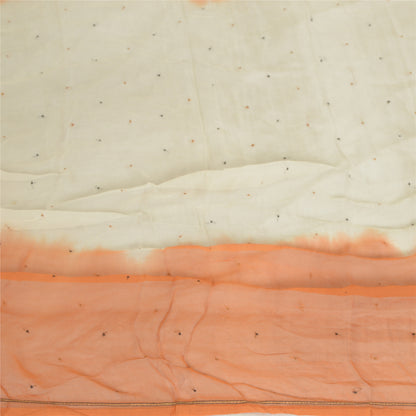 Sanskriti Vintage Orange/Ivory Long Dupatta Stole Pure Chiffon Silk Handmade