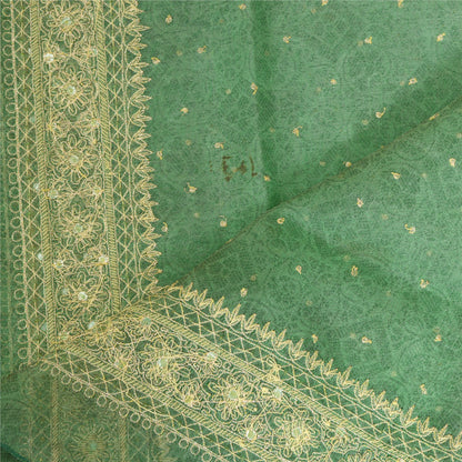 Sanskriti Vintage Long Green Dupatta/Stole Pure Organza Silk Hand Beaded Woven