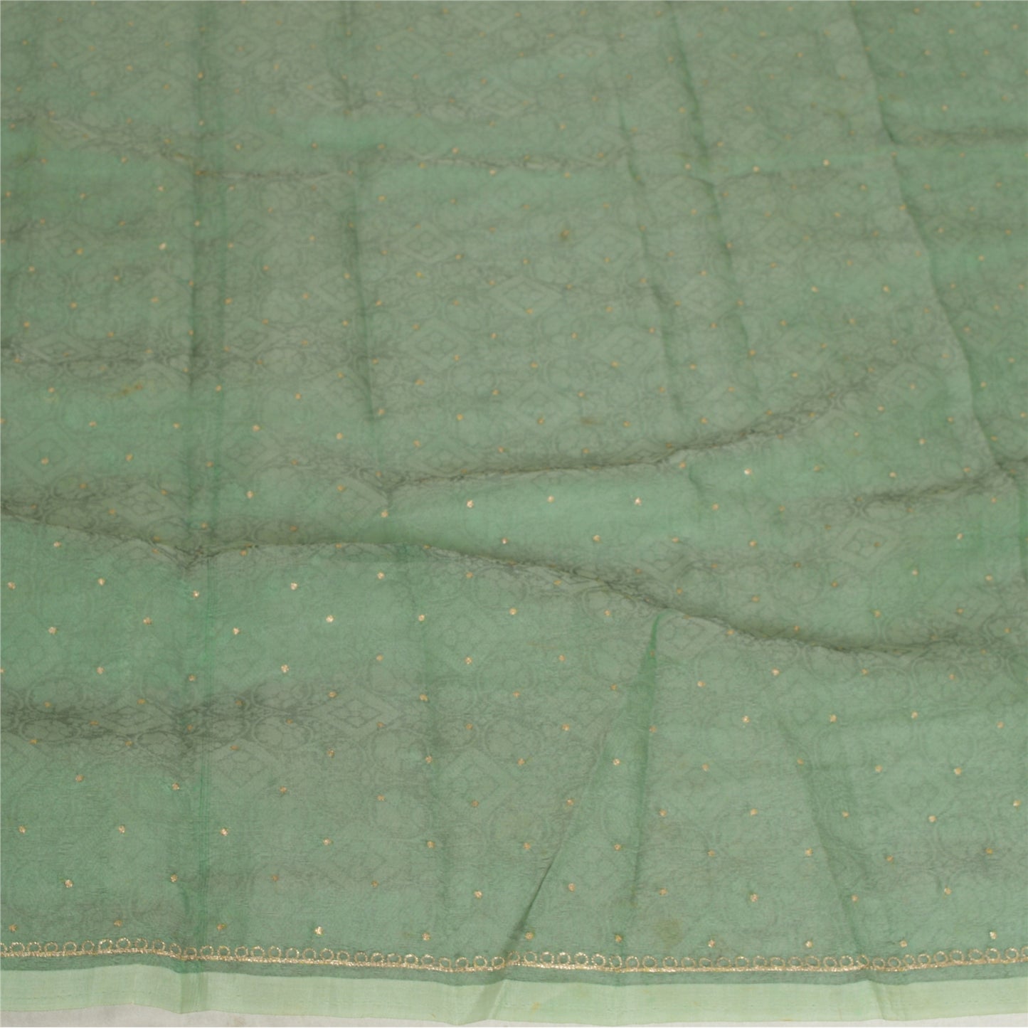 Sanskriti Vintage Long Green Dupatta/Stole Pure Organza Silk Hand Beaded Woven