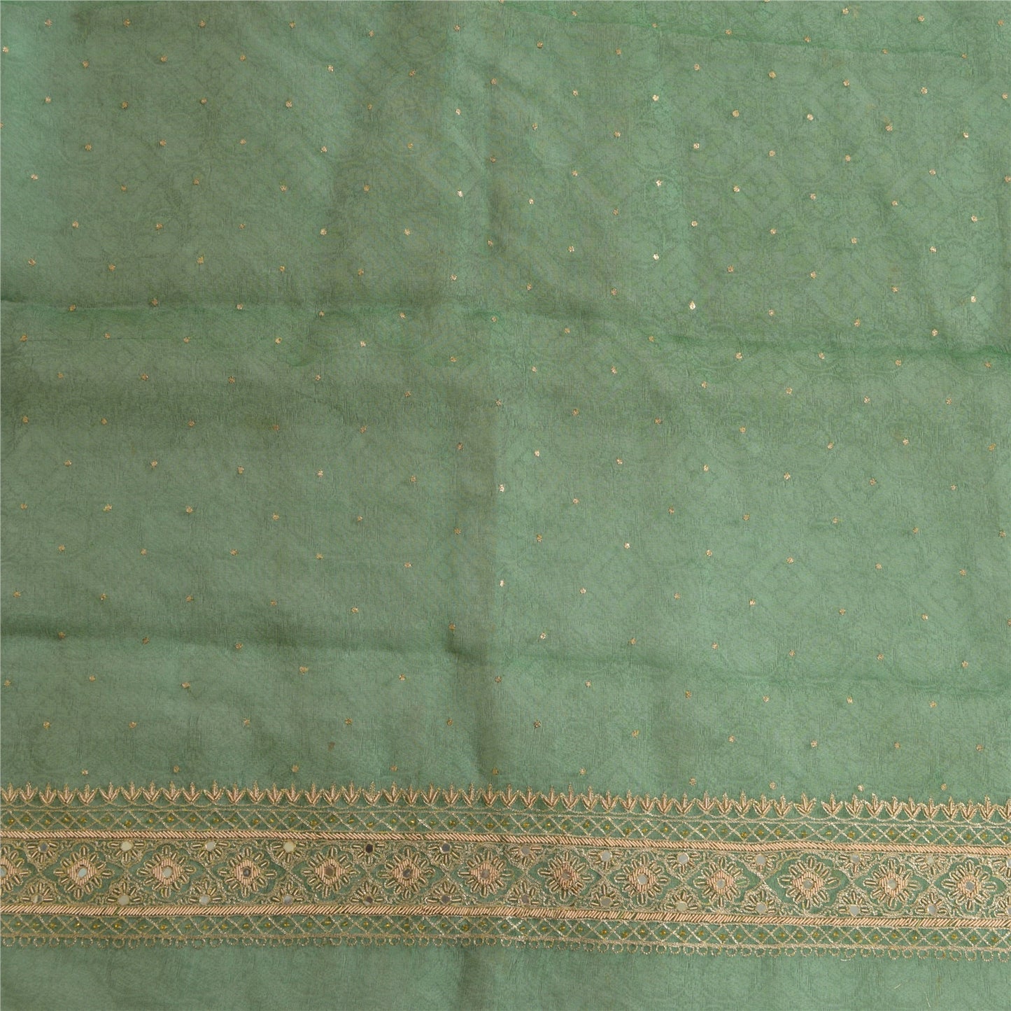 Sanskriti Vintage Long Green Dupatta/Stole Pure Organza Silk Hand Beaded Woven