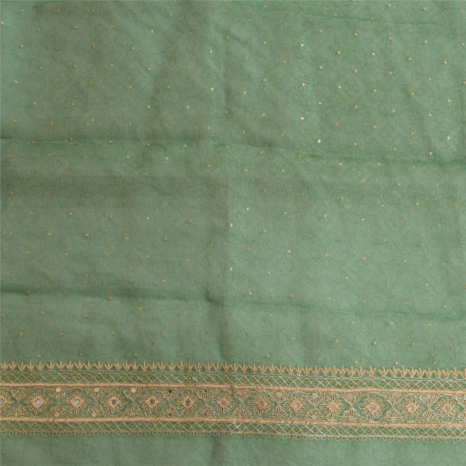 Sanskriti Vintage Long Green Dupatta/Stole Pure Organza Silk Hand Beaded Woven