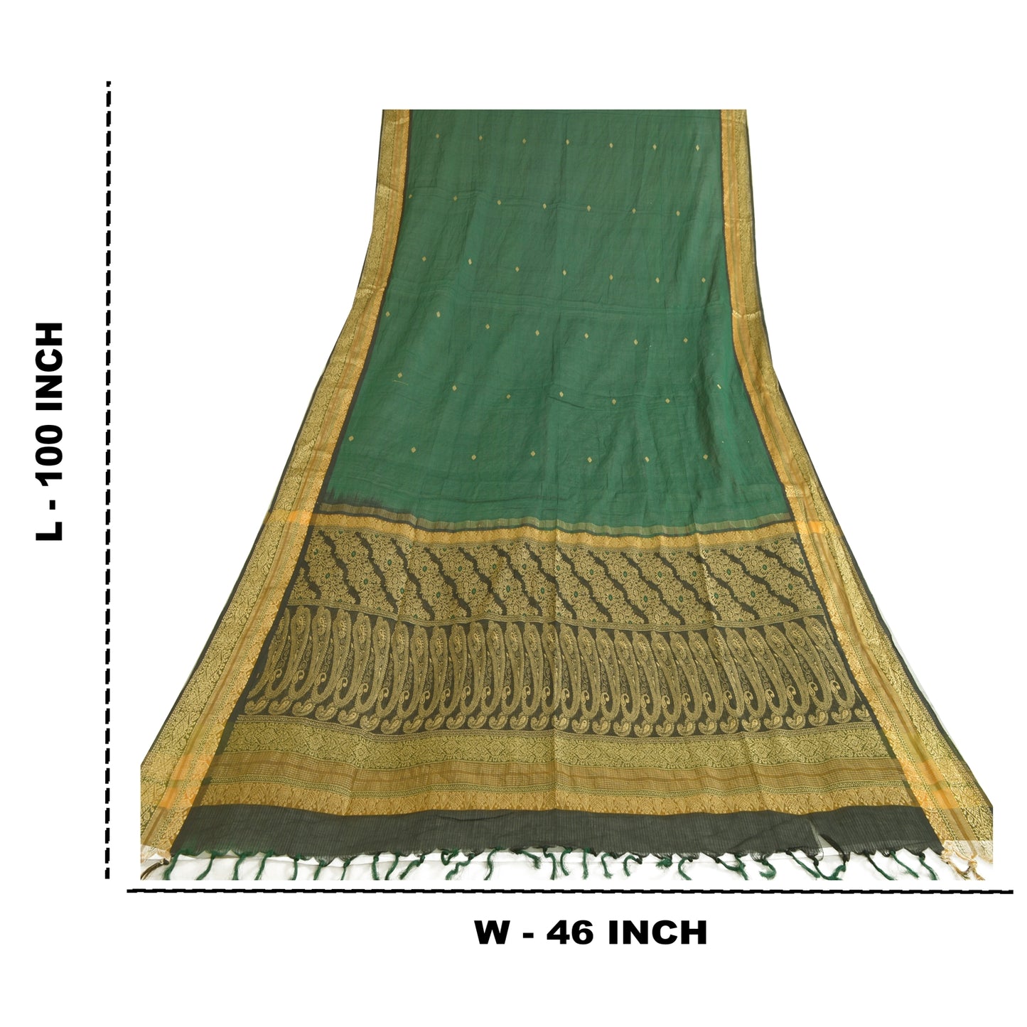Sanskriti Vintage Long Dupatta Stole Blend Cotton Green Veil Woven Scarves