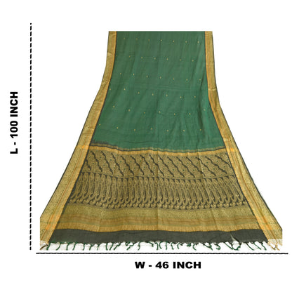 Sanskriti Vintage Long Dupatta Stole Blend Cotton Green Veil Woven Scarves