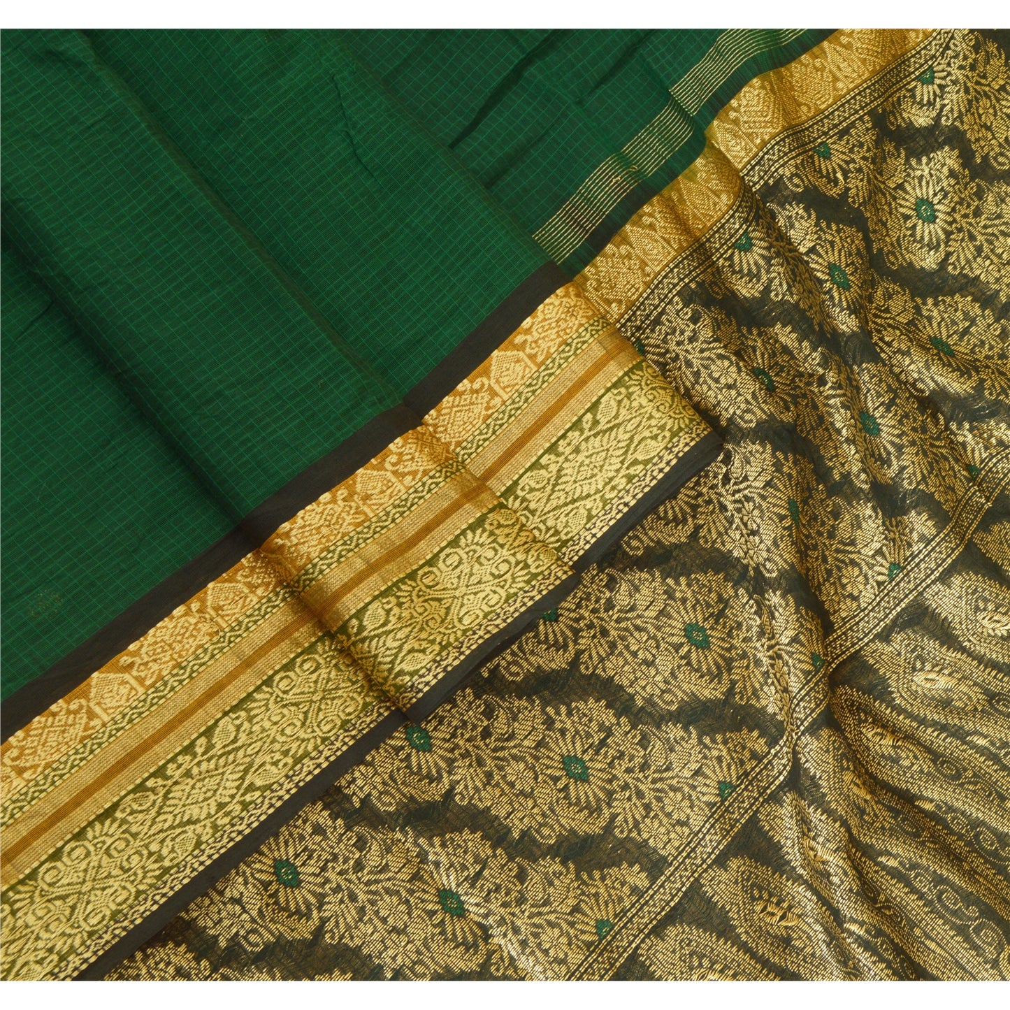 Sanskriti Vintage Long Dupatta Stole Blend Cotton Green Veil Woven Scarves