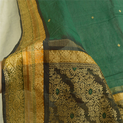 Sanskriti Vintage Long Dupatta Stole Blend Cotton Green Veil Woven Scarves