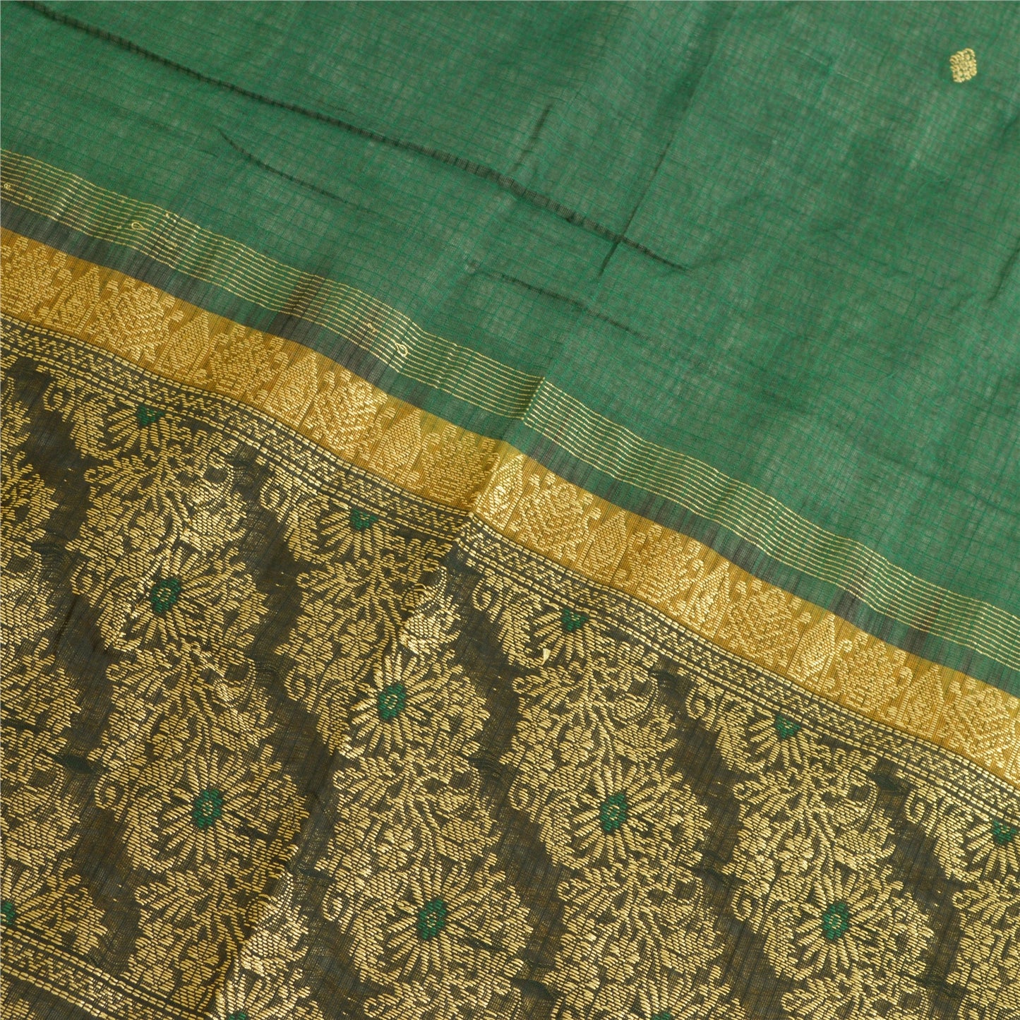 Sanskriti Vintage Long Dupatta Stole Blend Cotton Green Veil Woven Scarves