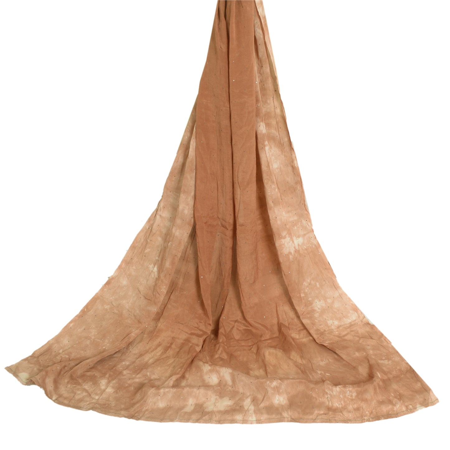 Sanskriti Vintage Dupatta Long Stole Pure Silk Brown Handmade Mukeish & Tie-Dye