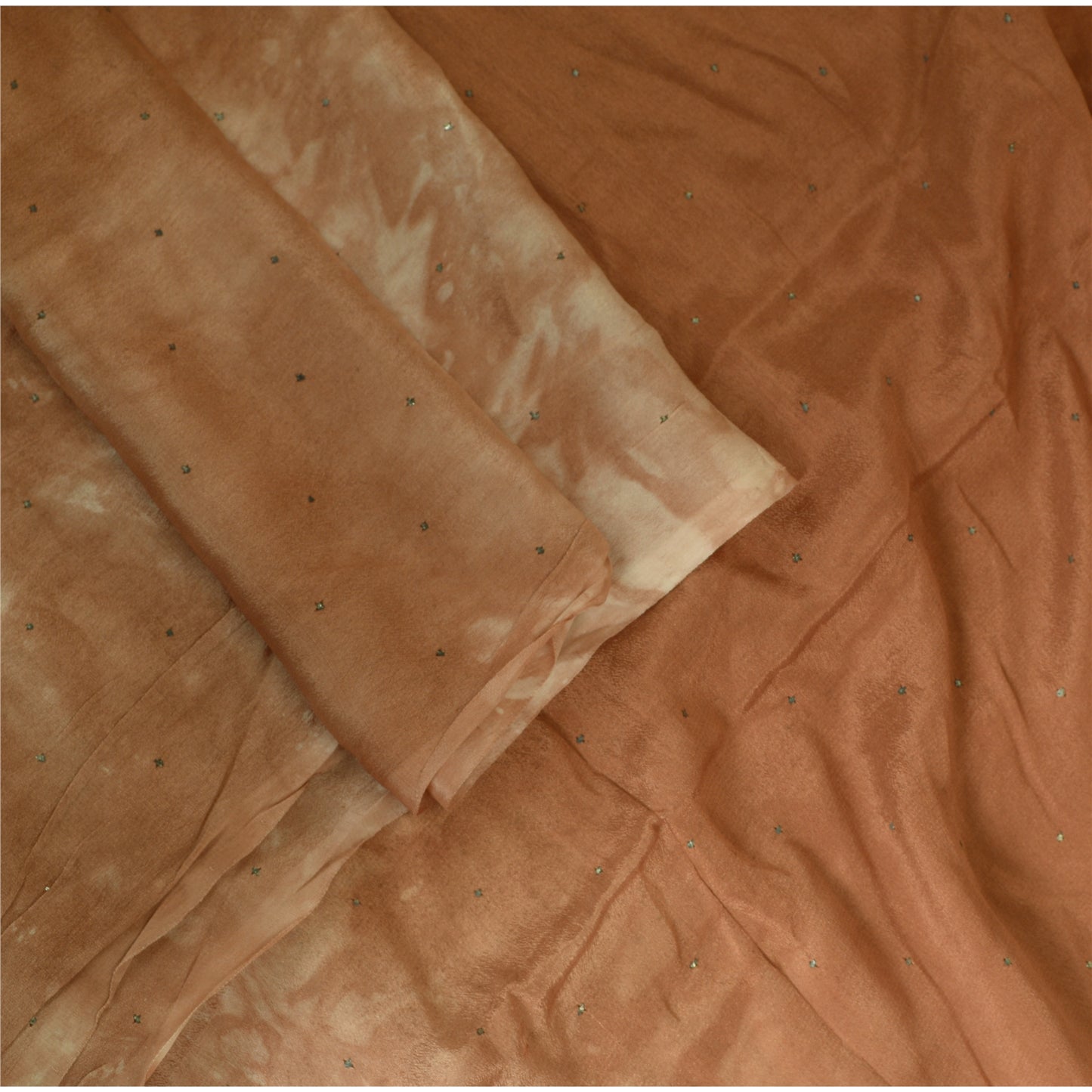 Sanskriti Vintage Dupatta Long Stole Pure Silk Brown Handmade Mukeish & Tie-Dye