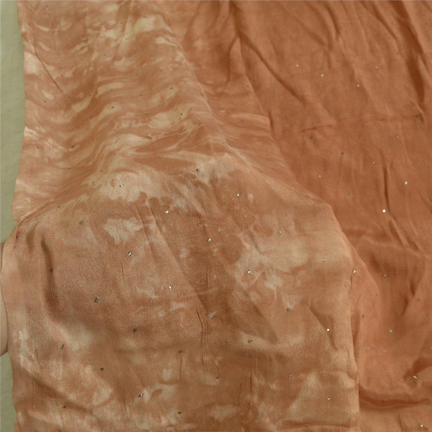 Sanskriti Vintage Dupatta Long Stole Pure Silk Brown Handmade Mukeish & Tie-Dye