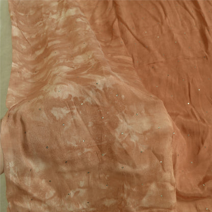 Sanskriti Vintage Dupatta Long Stole Pure Silk Brown Handmade Mukeish & Tie-Dye