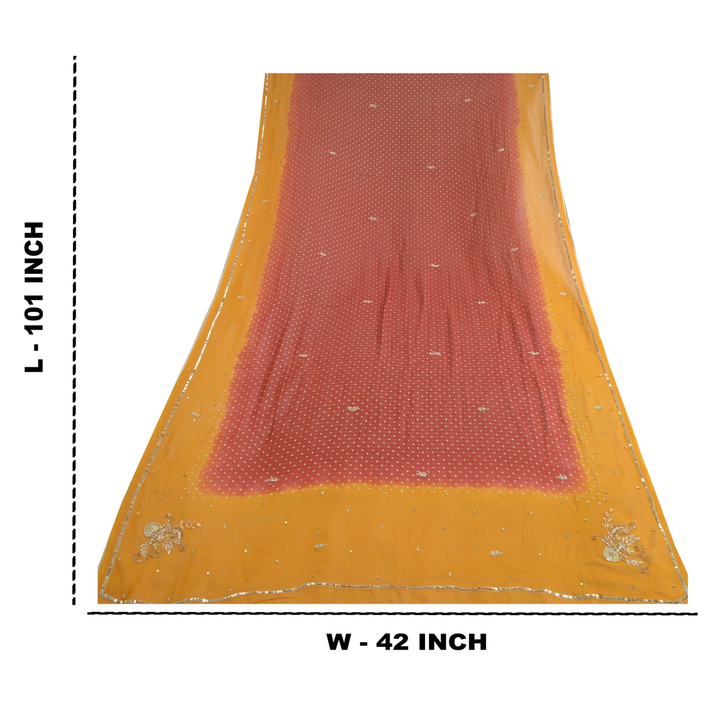 Sanskriti Vintage Long Dark Red/Mustard Dupatta/Stole Pure Georgette Silk Beaded